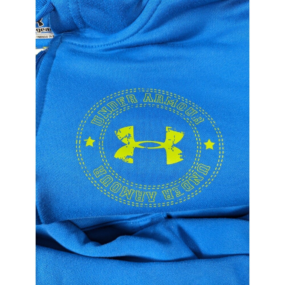 Under Armour Women's Medium Blue Full Zip Hoodie Lime Logo Thumbholes Athletic - Picture 7 of 9
